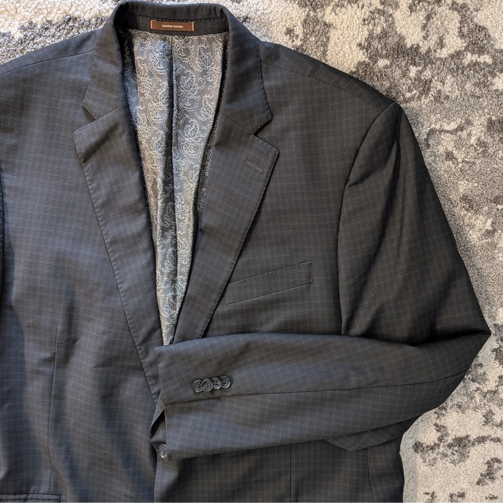 Peter Millar Collection Mens 46T Wool Blazer Grey Micro Check Paisley Lining